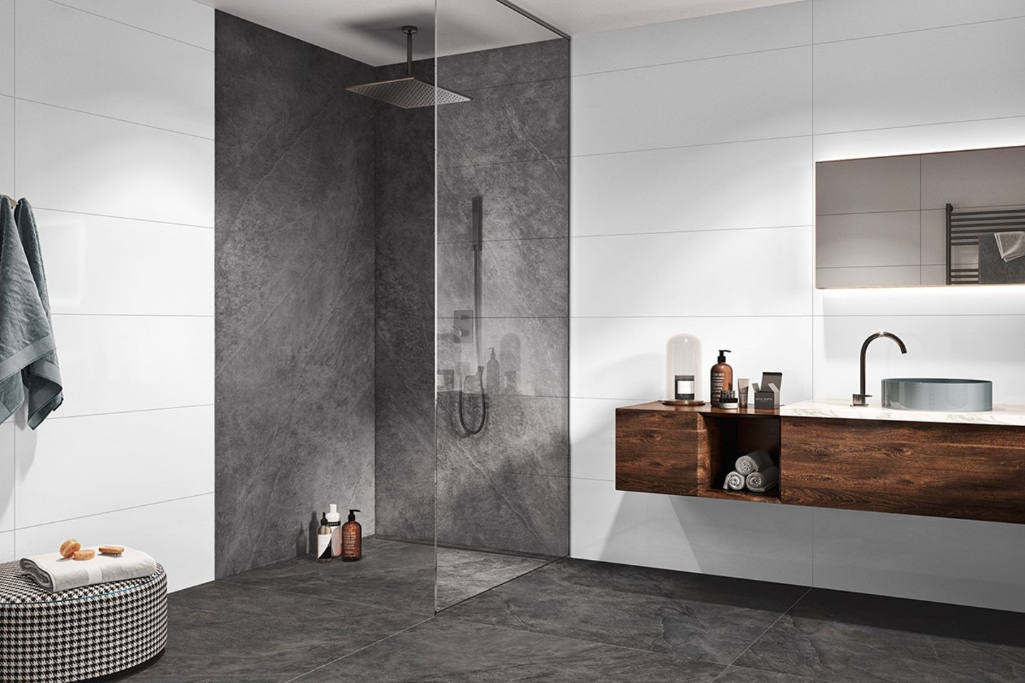 Kontrastreiche Dusche In Grau Und Weiß - [Schöner Wohnen] throughout Graue Fliesen Badezimmer